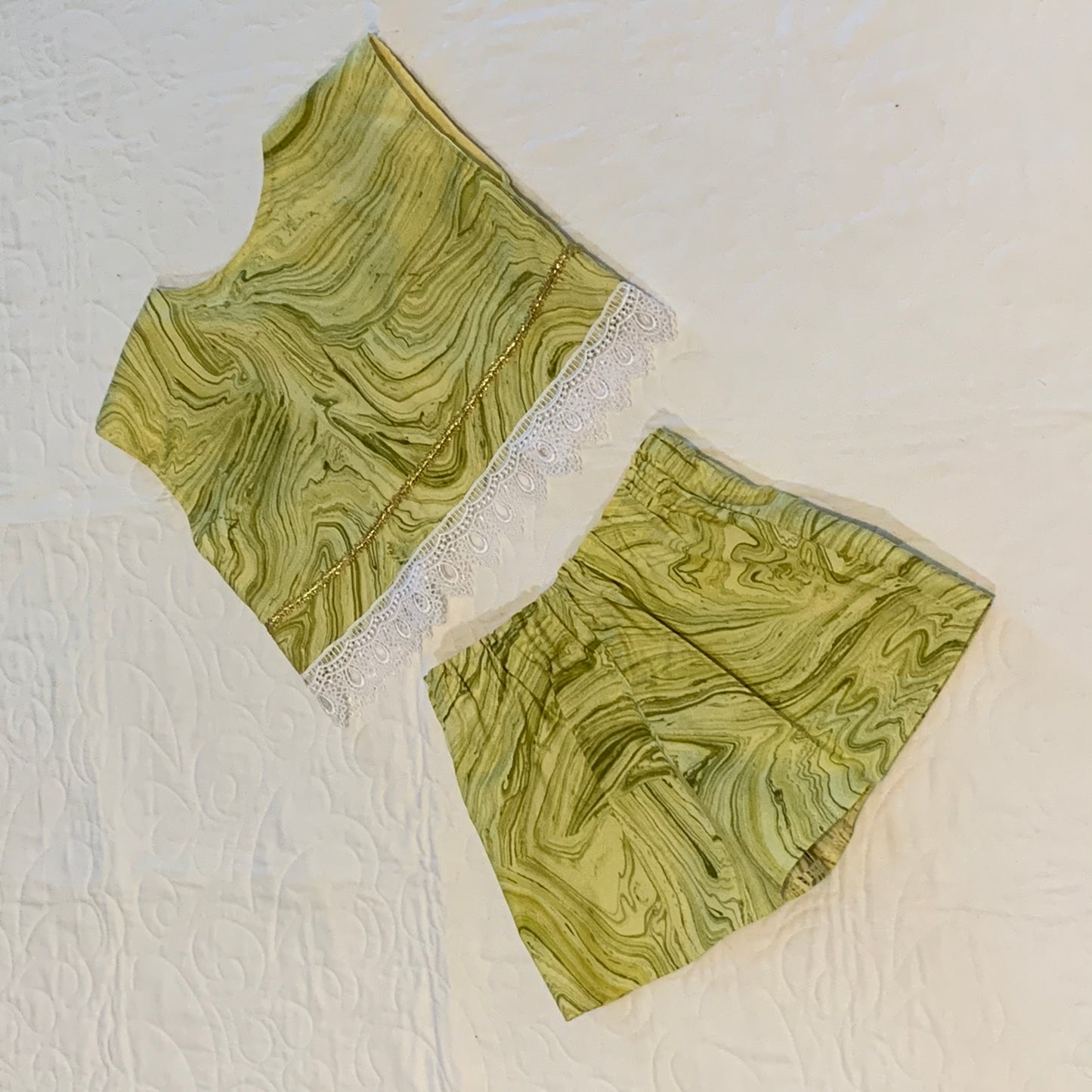 2 Piece - Laced Top and Shorts Chartreuse