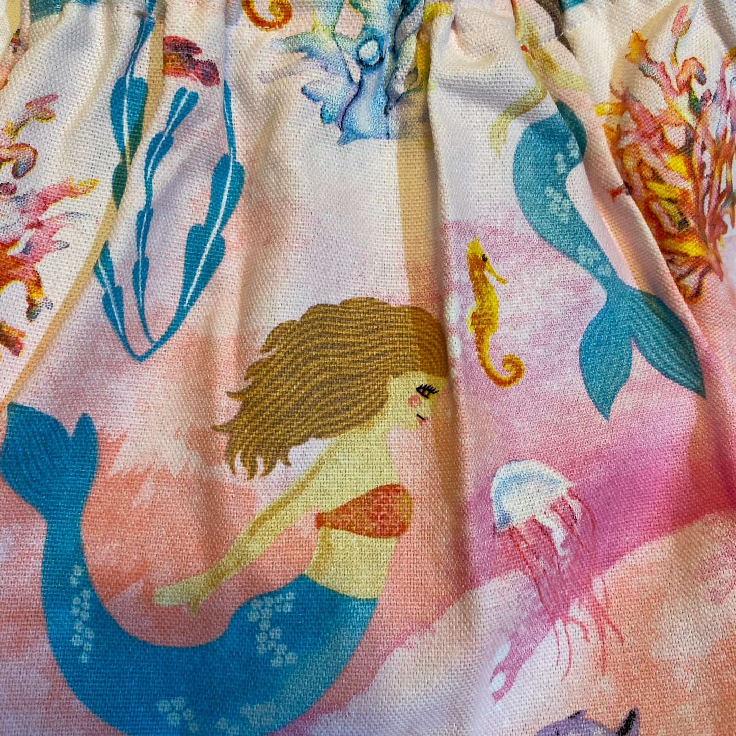 Shorts - Colourful Mermaids with White Anglaise Hemline and Elastic Waist