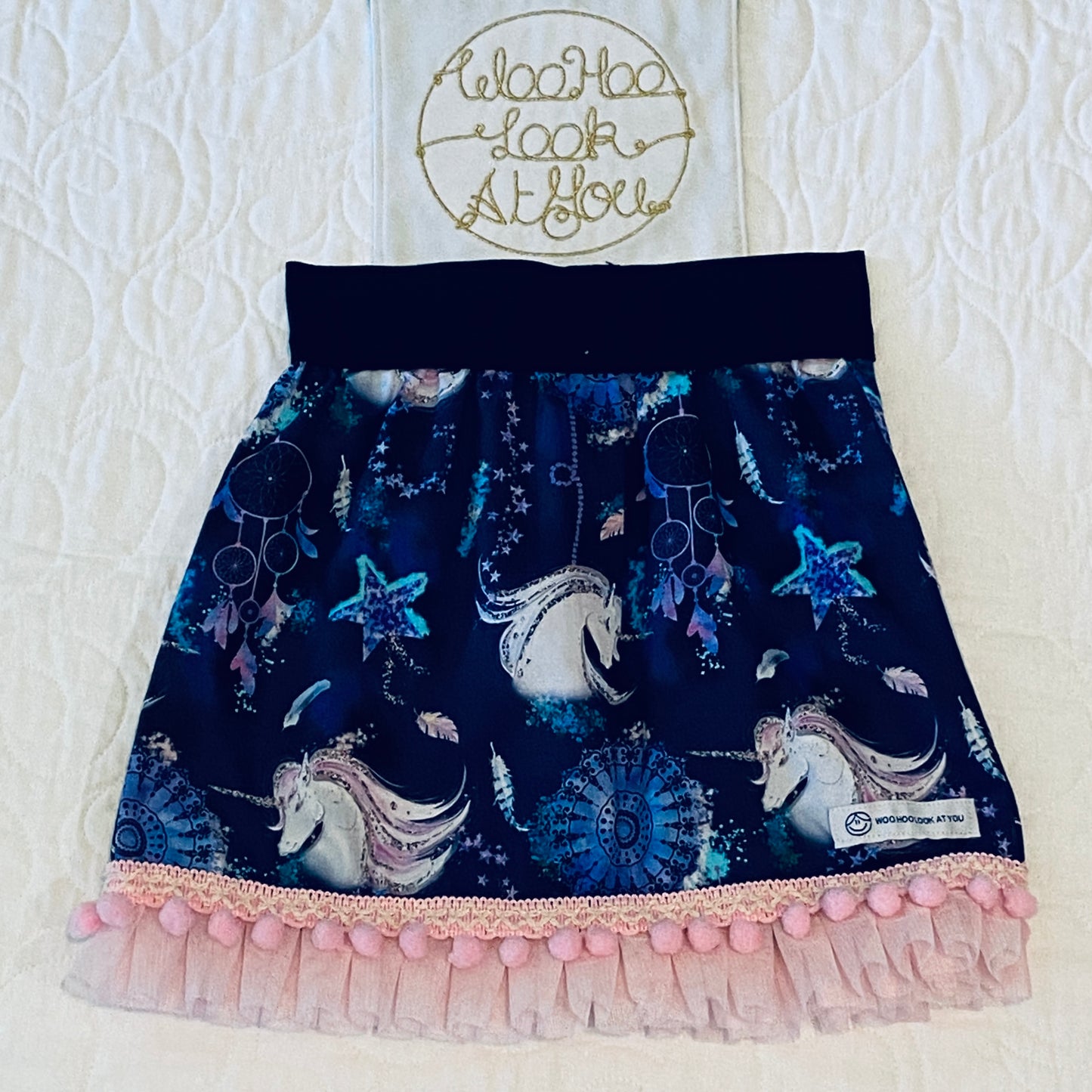 Skirt - Added Elastic Waistband, Unicorns and Dreamcatchers with pom poms