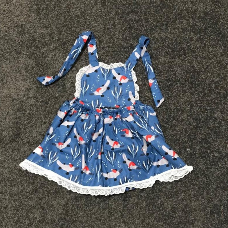 2 Piece Set - Dress and Nappy Cover - Christmas - Pinafore Australiana Platypus with attached Nappy Cover