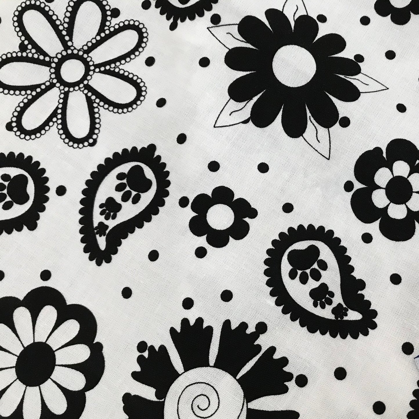 Skirt - Elastic Waist, 100% Cotton, Black and White Floral Fabric, Circular Skirt