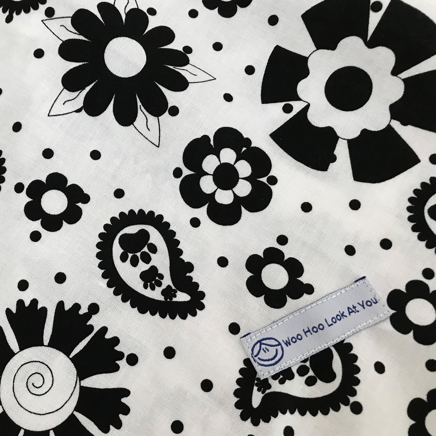 Skirt - Elastic Waist, 100% Cotton, Black and White Floral Fabric, Circular Skirt