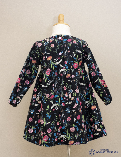 Dress - Long Sleeved Black Seasonal Flowers