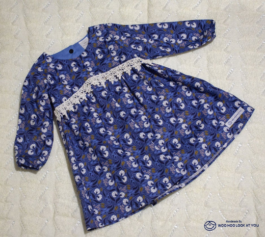 Dress - Long Sleeved Dark Blue w White Flowers