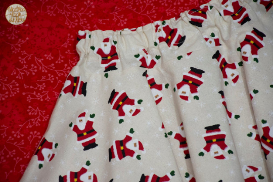 Skirt - Christmas - Elastic Waist, Dancing Santas on Cream Background