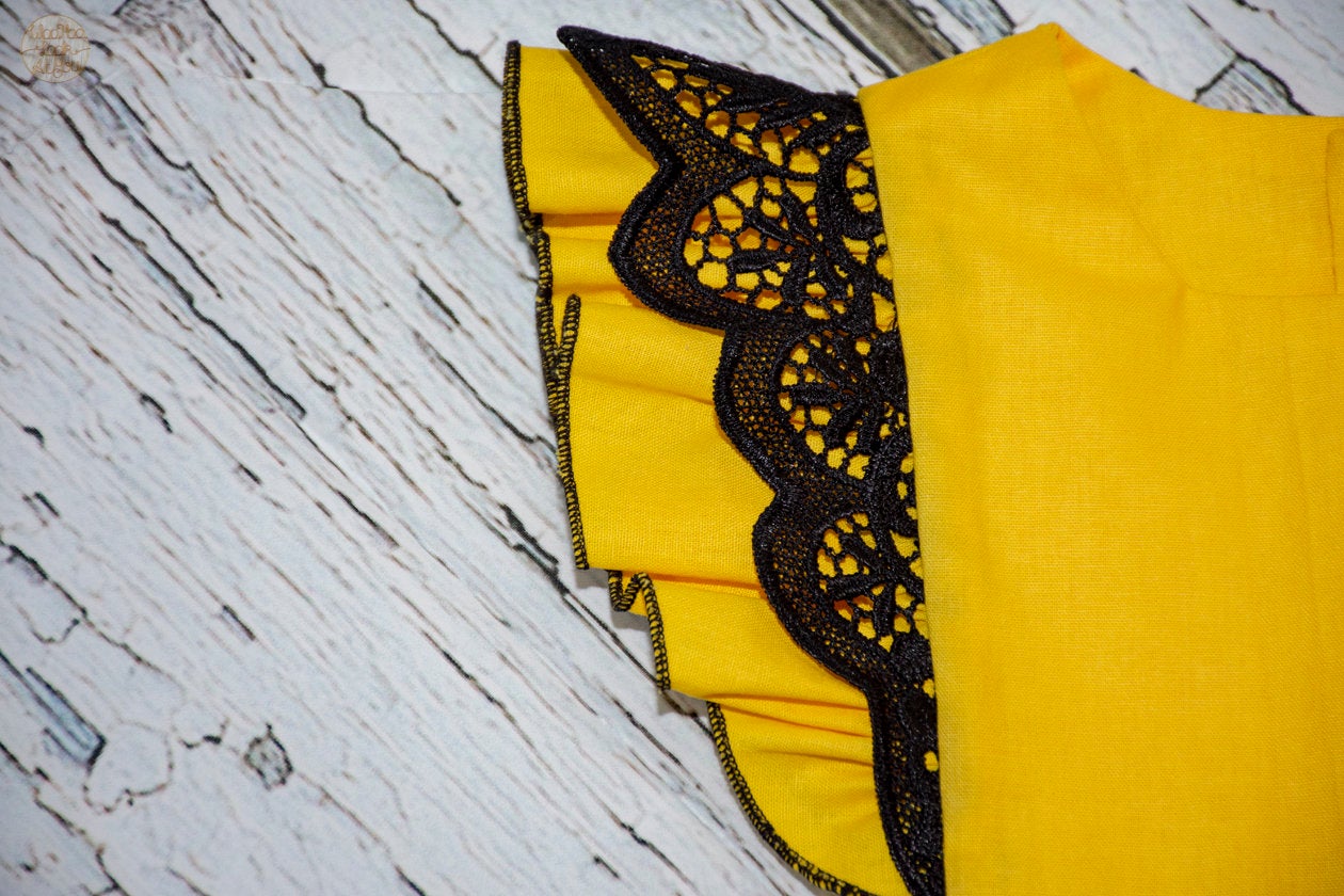Pinafore - Emma Polly Bugs with Black Lace Flutter