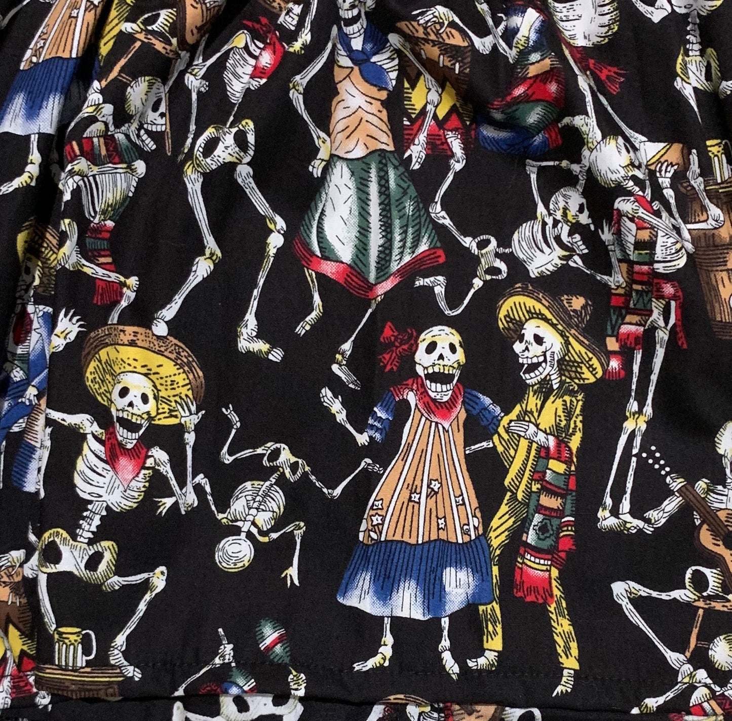 Dress - Halloween - Emma Polly Dress Skeleton Print and Black Lace Flutter