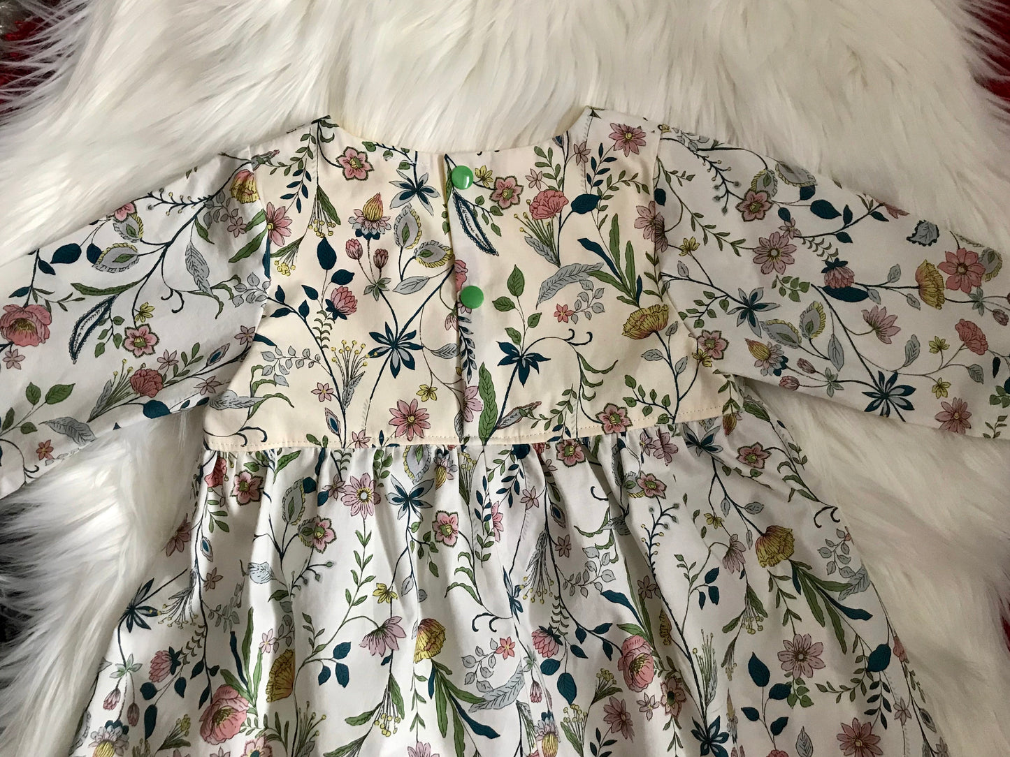 Dress - Long Sleeved Dress Off White Flowers
