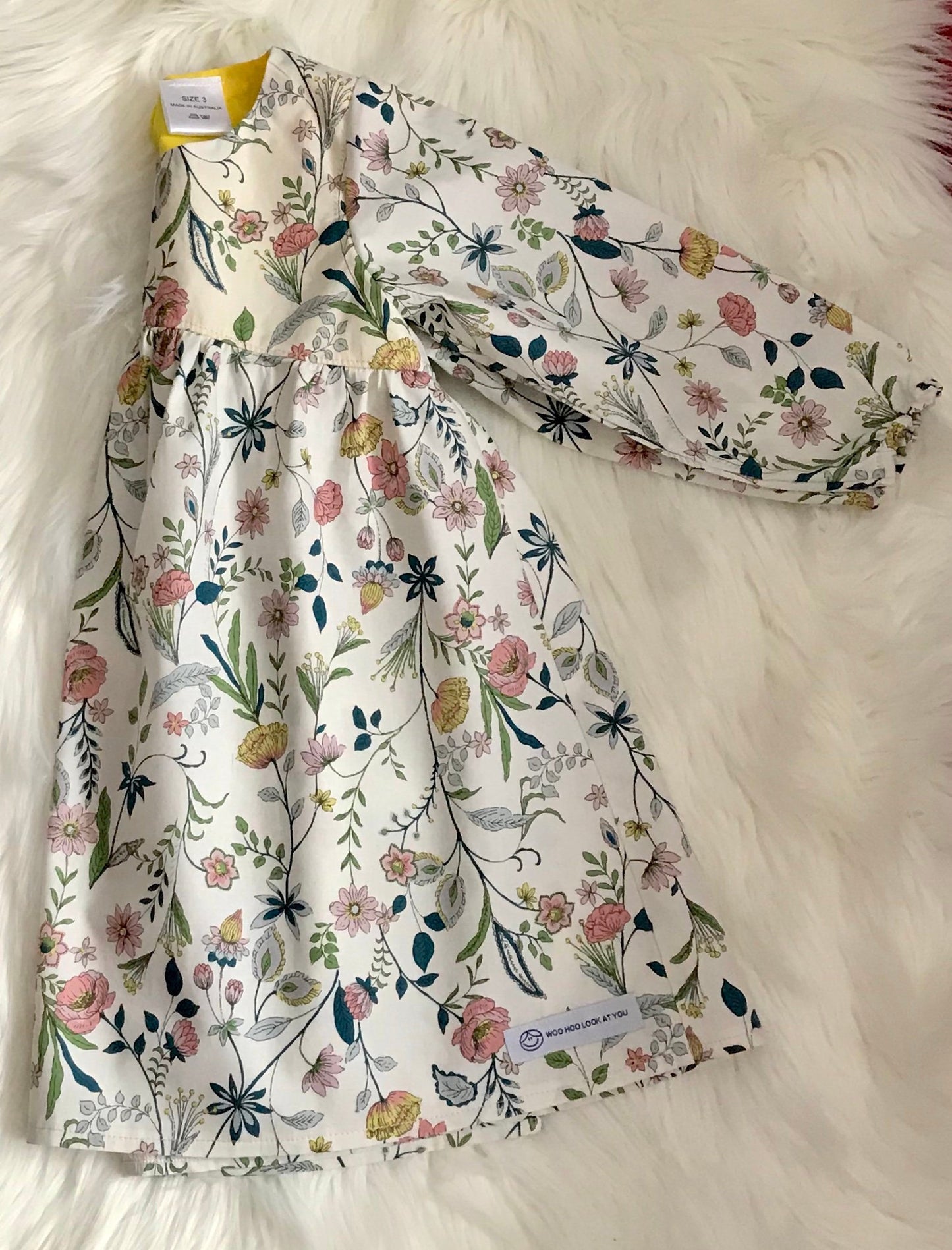 Dress - Long Sleeved Dress Off White Flowers