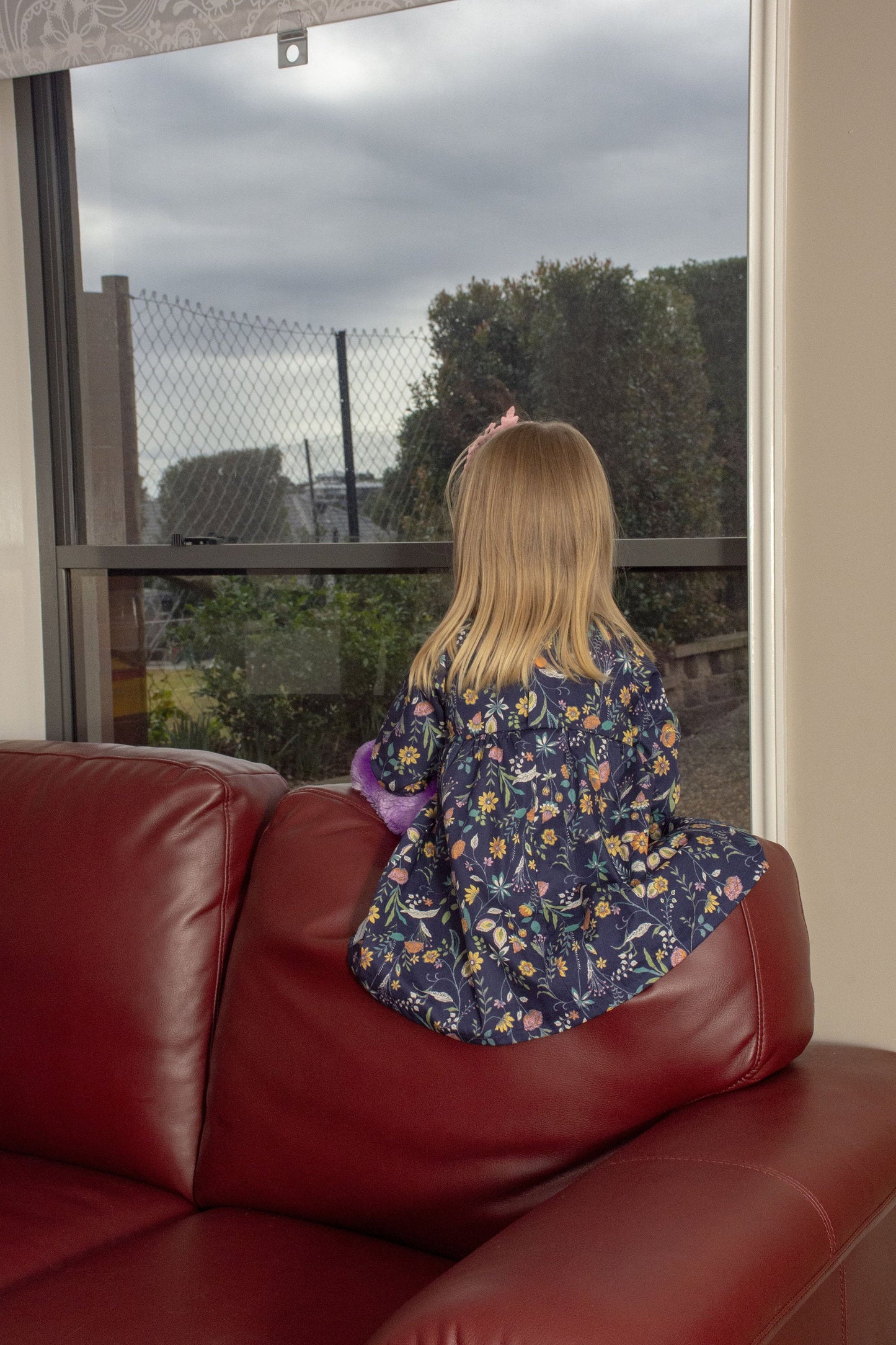 Dress - Long Sleeved Navy Gathered Flowers