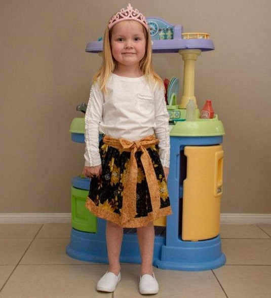 Skirt - Christmas - Bows & Sash Gold Poinsettias, Elastic Waist, Matching Bow and Trim on Hemline