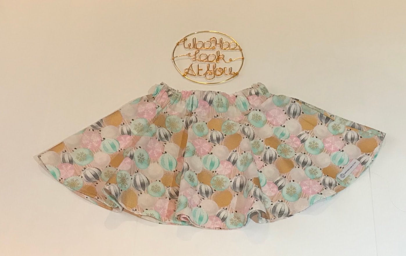 Skirt - Christmas - Elastic Waist, Pastel Christmas Baubles