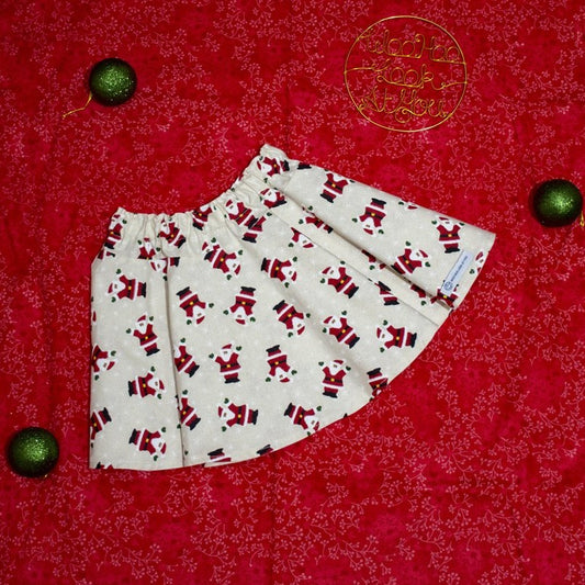 Skirt - Christmas - Elastic Waist, Dancing Santas on Cream Background