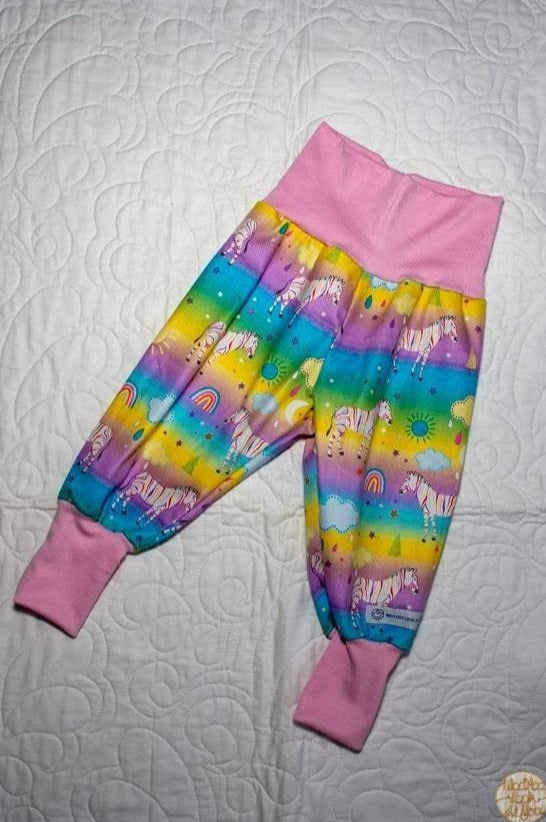 Pants - Harem - Buzoku Cotton - Pastel Ombre Zebras with Pink Bands