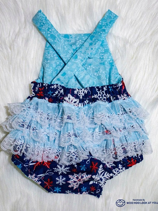 Romper - Christmas - Australian Red White & Blue Decorations Lace Ruffled Bottom