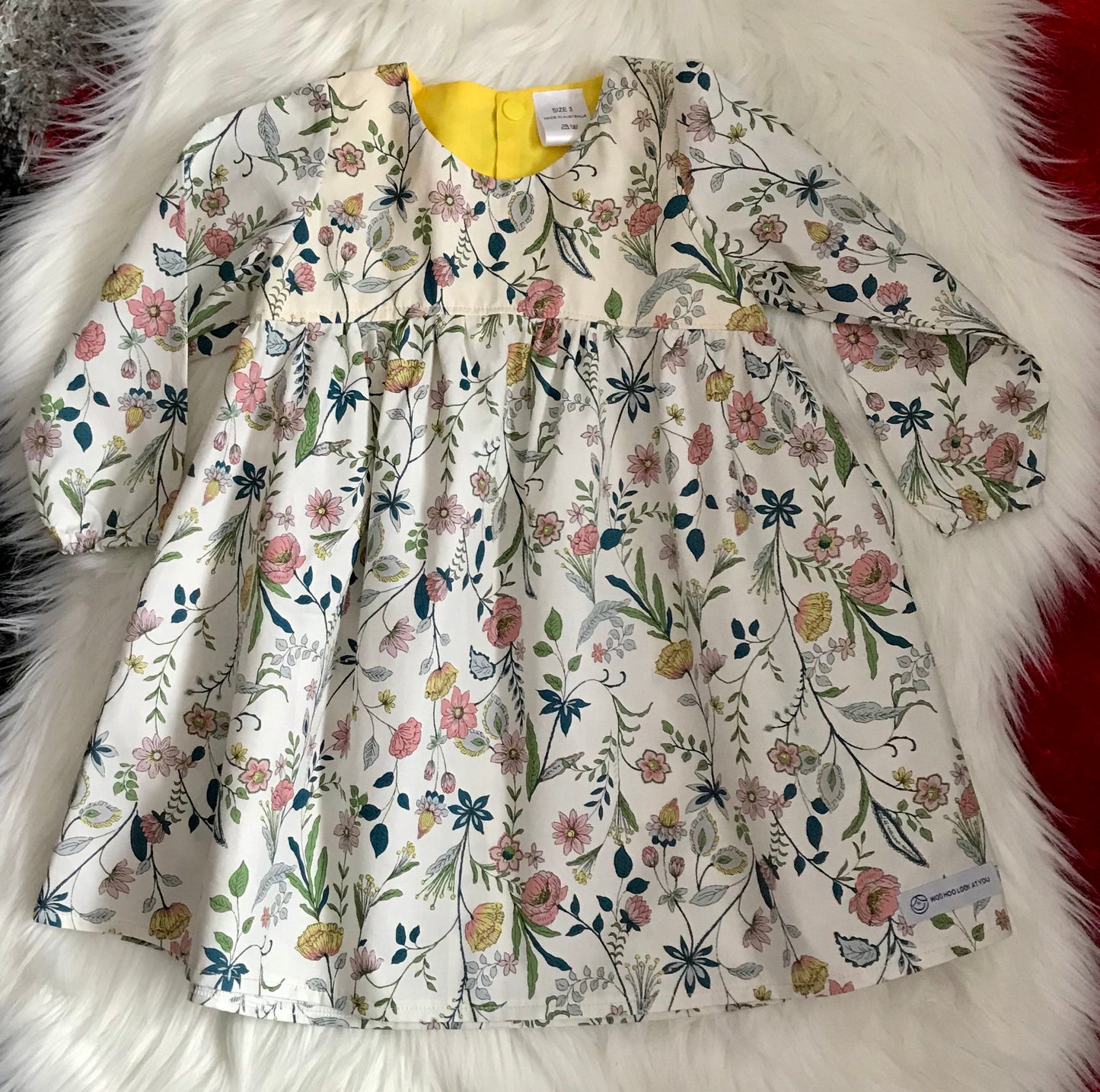 Dress - Long Sleeved Dress Off White Flowers