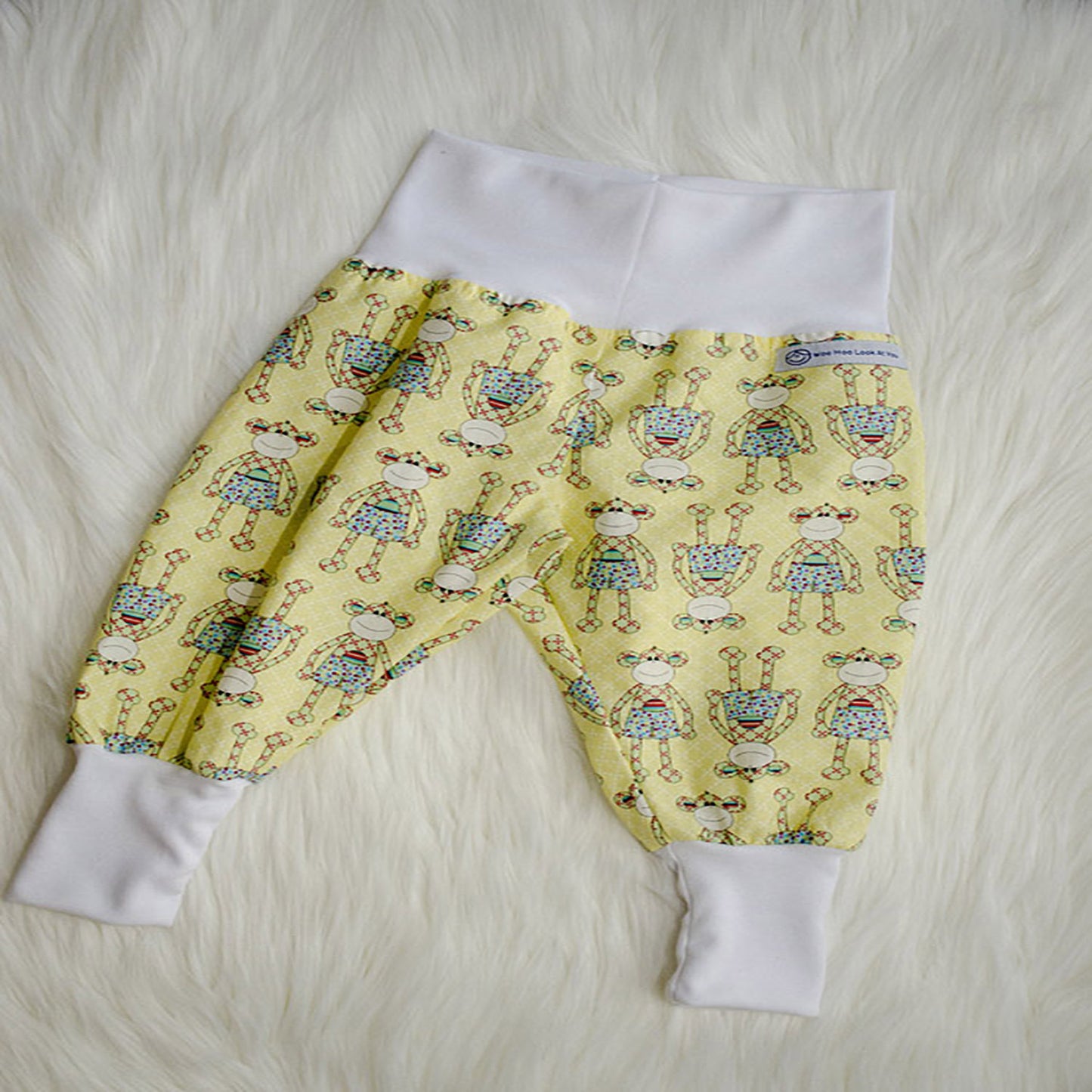 Pants - Harem - Ribbed Waist - Green Monkeys with White Bands