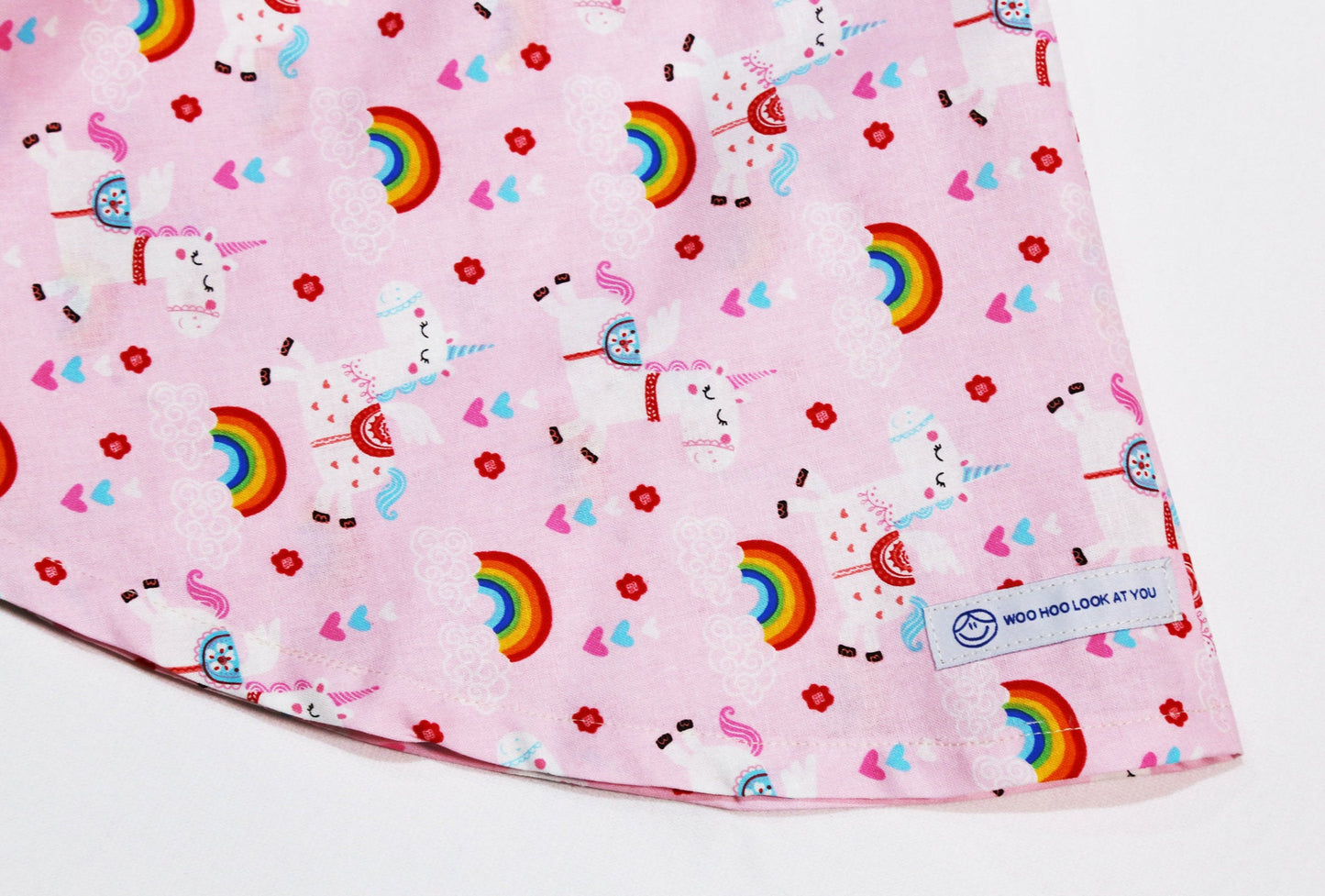 Dress - Capped Sleeves, Unicorns and Rainbows on Pink Fabric, Lace on Waistline