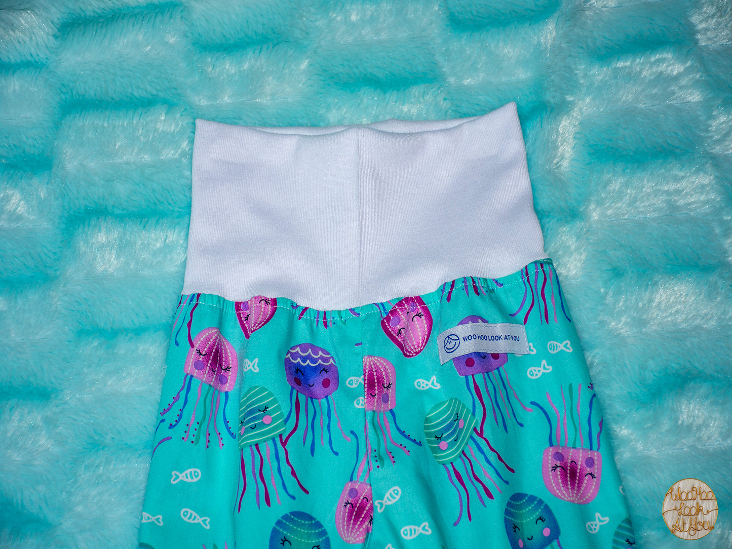 Pants - Harem - Ribbed Waist - Colourful Jellyfish with White Bands