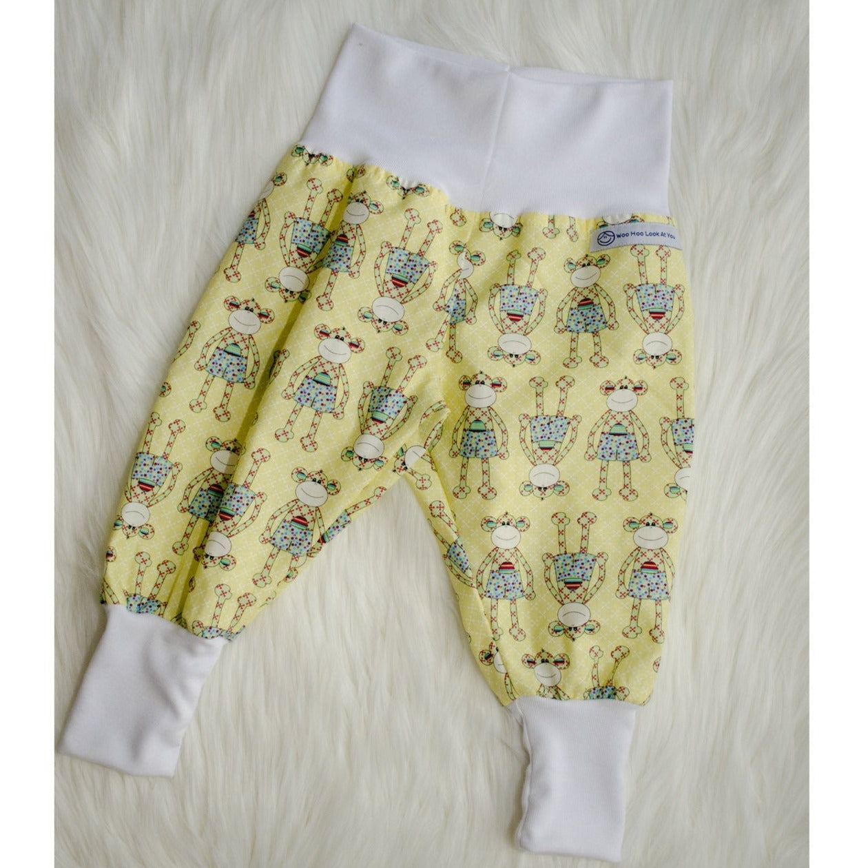 Pants - Harem - Ribbed Waist - Green Monkeys with White Bands