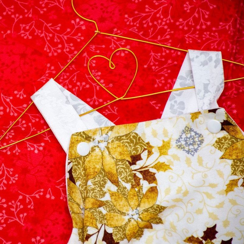 Romper - Christmas - Gold Poinsettias on Cream with Gold Sequins Ruffles on Bottom