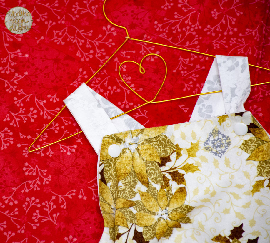 Romper - Christmas - Gold Poinsettias on Cream with Gold Sequins Ruffles on Bottom
