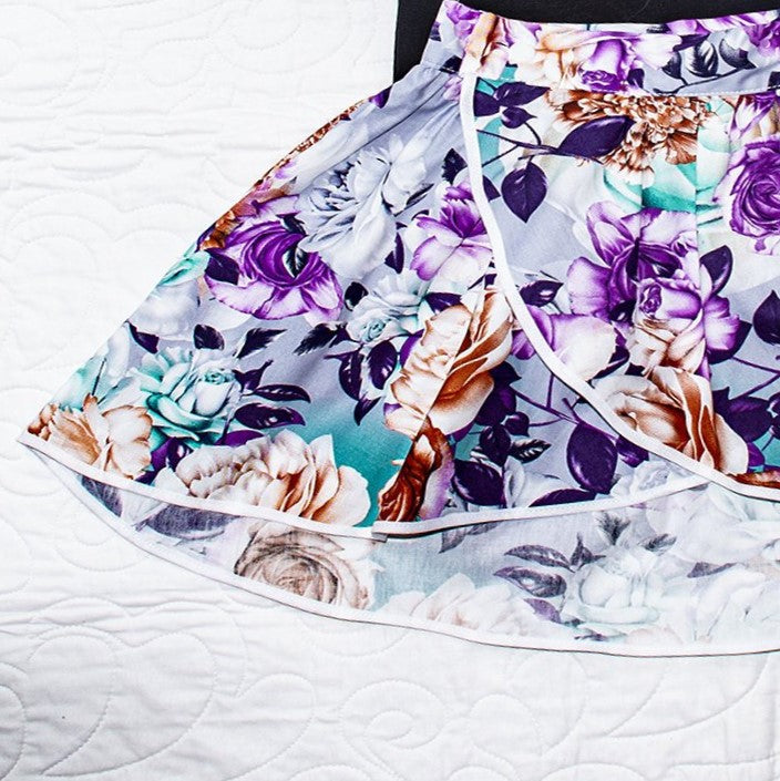 Skirt - Wrap -  Tadah Tulip Skirt-  Purple Chrysanthemum & Roses