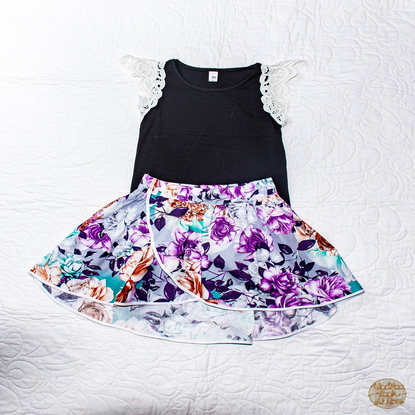 Skirt - Wrap -  Tadah Tulip Skirt-  Purple Chrysanthemum & Roses