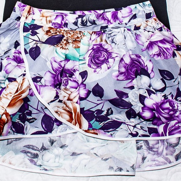 Skirt - Wrap -  Tadah Tulip Skirt-  Purple Chrysanthemum & Roses