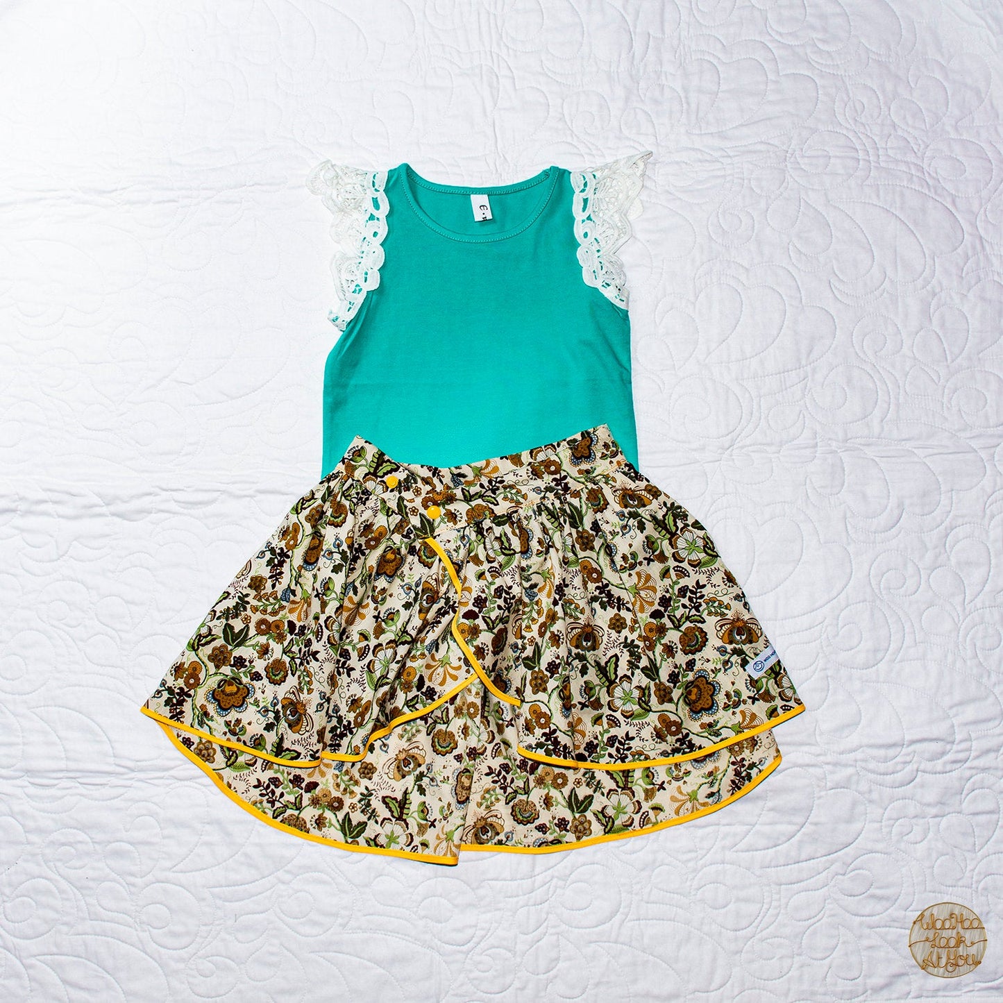 Skirt - Wrap -  Tadah Tulip Skirt-  Yellow Mustard Paisley Flowers on Cream