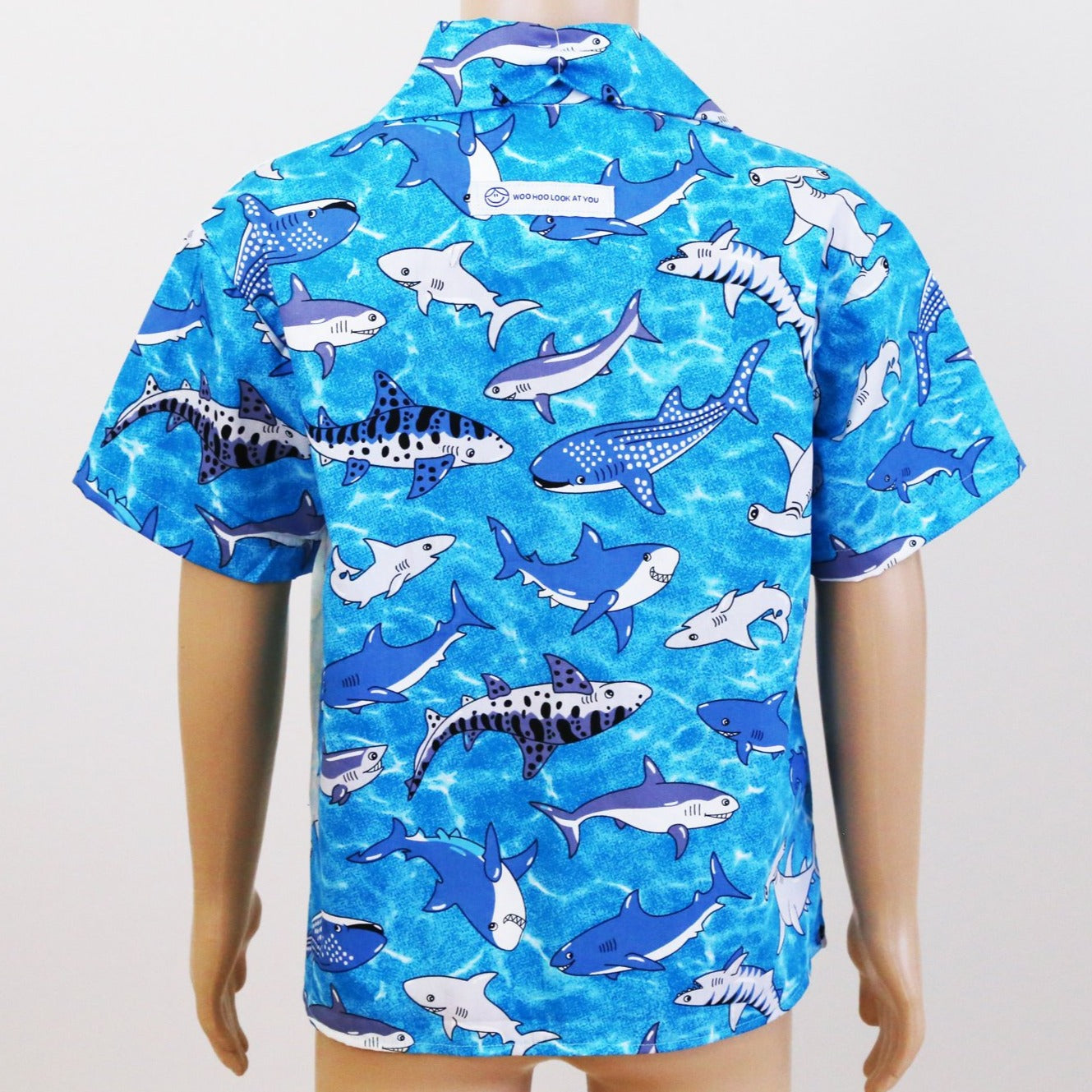 Shirt - Sharks in the Deep Blue Sea with Light Blue Ocean Contrast Panel