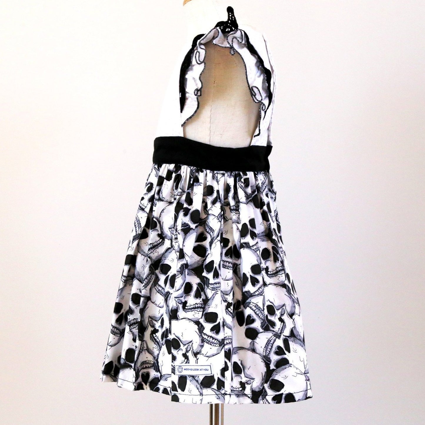 Dress - Halloween - Emma Polly Large Skulls Black & White with Black Lace
