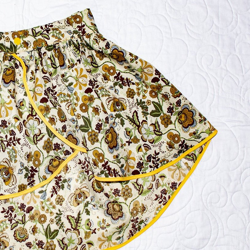 Skirt - Wrap -  Tadah Tulip Skirt-  Yellow Mustard Paisley Flowers on Cream