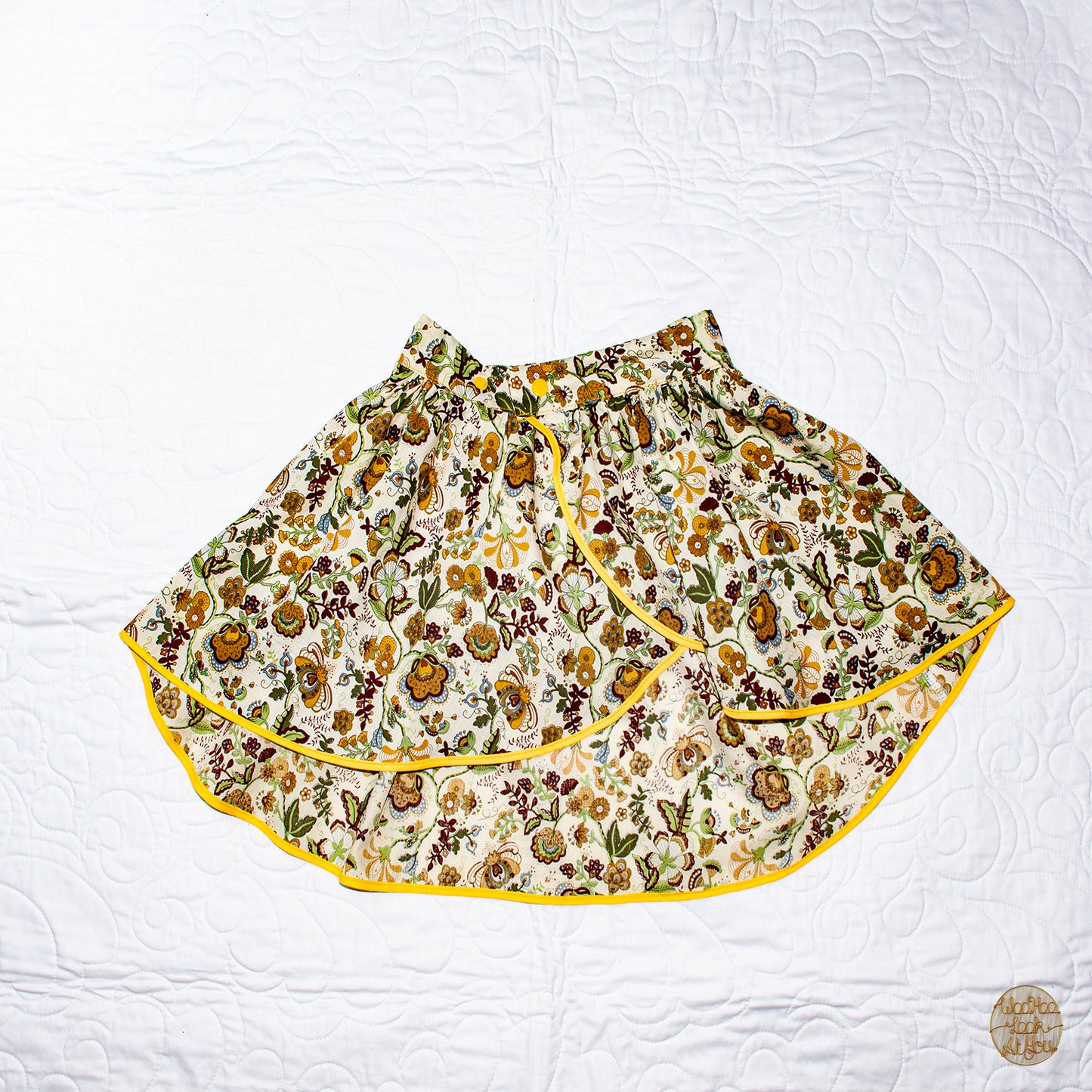 Skirt - Wrap -  Tadah Tulip Skirt-  Yellow Mustard Paisley Flowers on Cream
