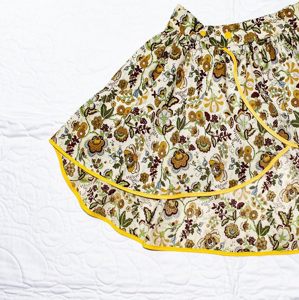 Skirt - Wrap -  Tadah Tulip Skirt-  Yellow Mustard Paisley Flowers on Cream