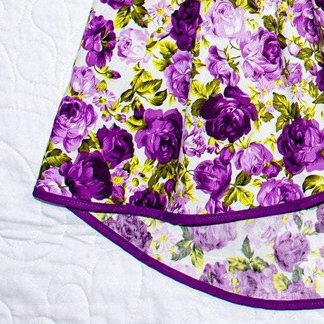 Skirt - Wrap -  Tadah Tulip Skirt-  Purple and Lilac Peony Roses on White