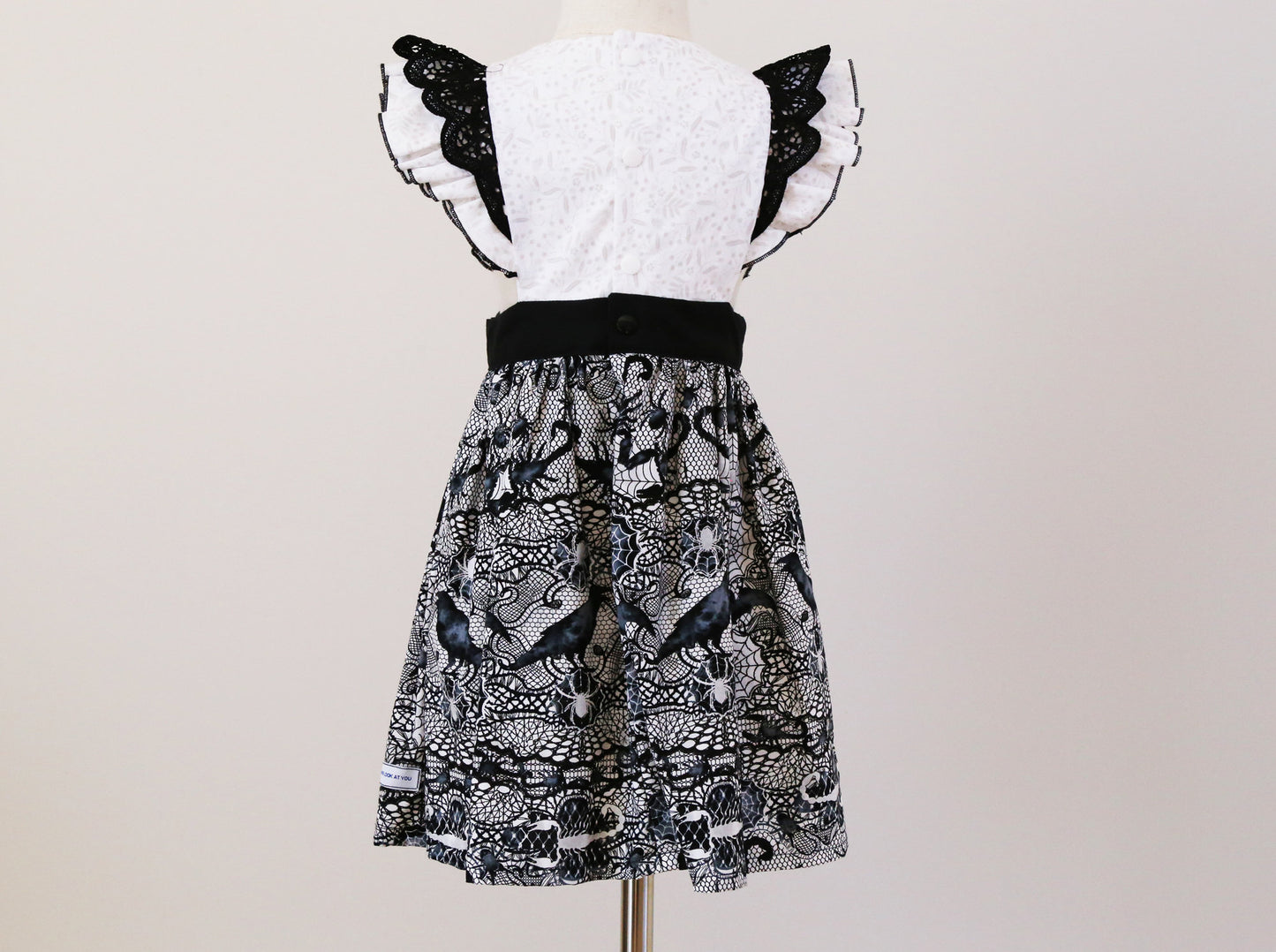 Dress - Halloween - Emma Polly Spiderweb Scorpions Crows Black & White with Black Lace Flutter