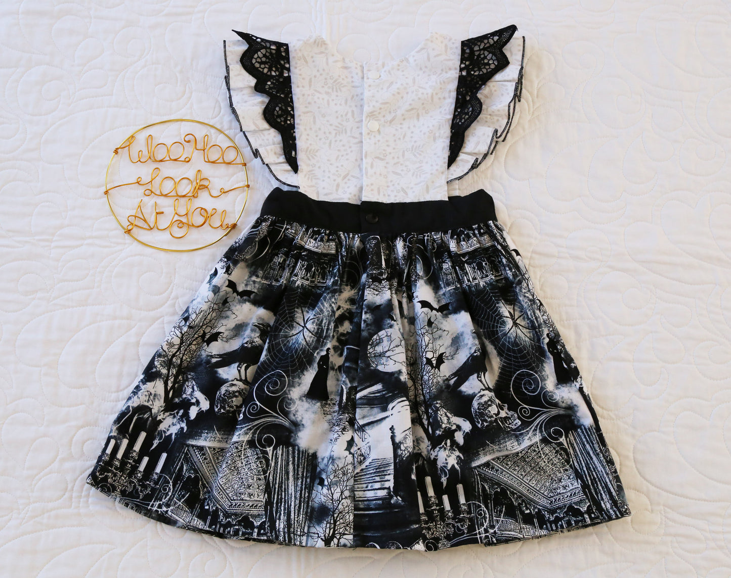 Dress - Halloween - Emma Polly Dark Night Bats & Crows with Black Lace Flutter