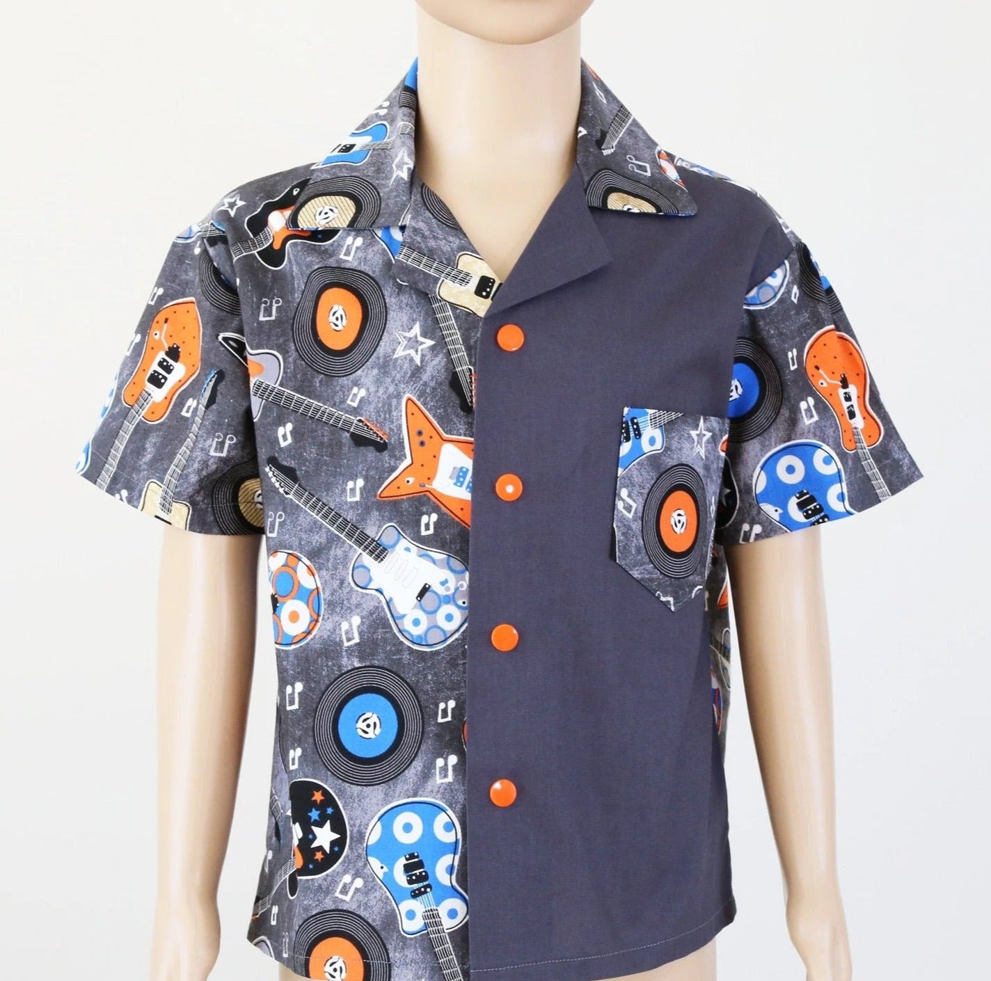Shirt - Guitars & Record Collection with Dark Grey Contrast Panel