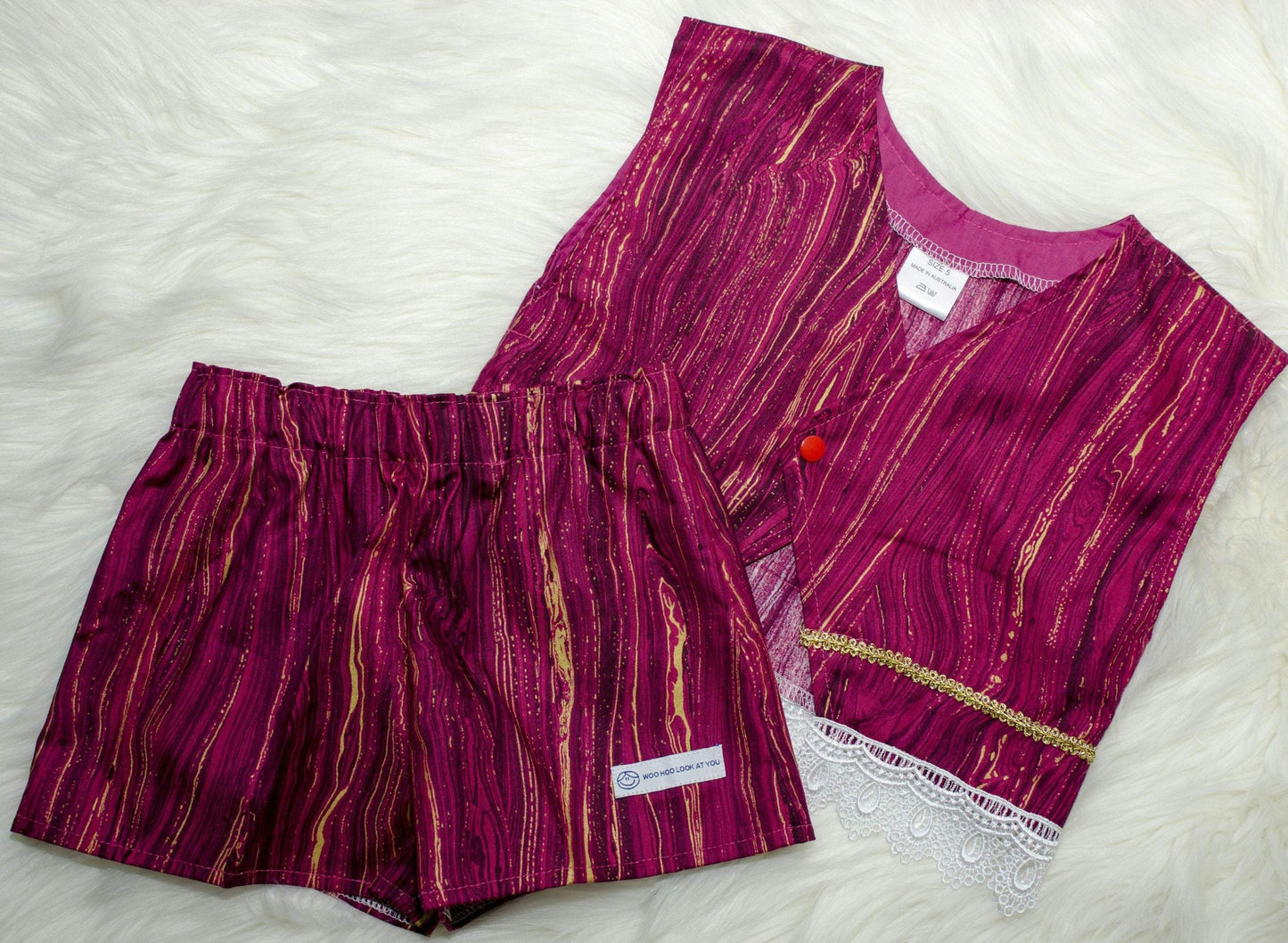 2 Piece - Laced Top and Shorts Burgundy