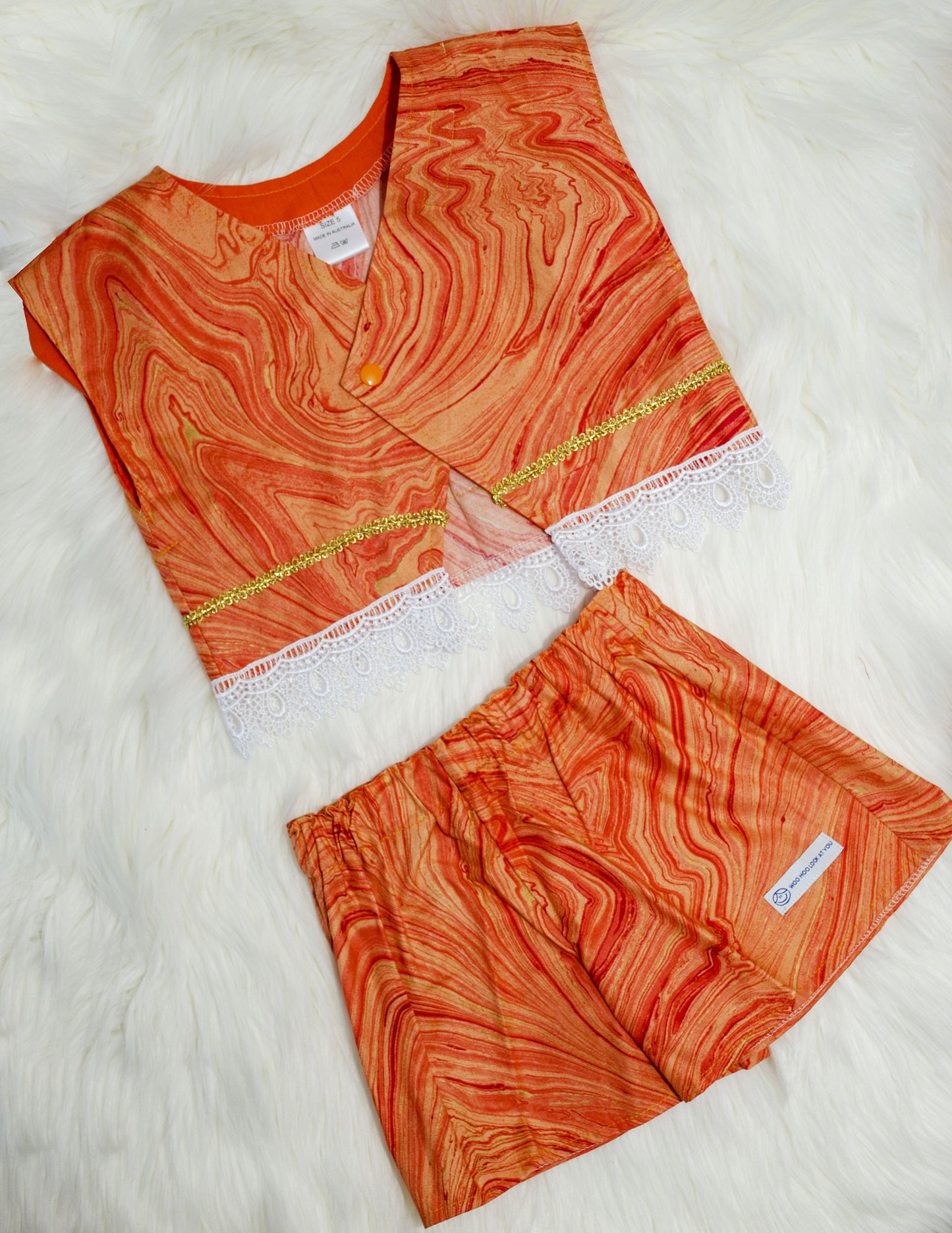 2 Piece - Laced Top and Shorts Sunset Orange