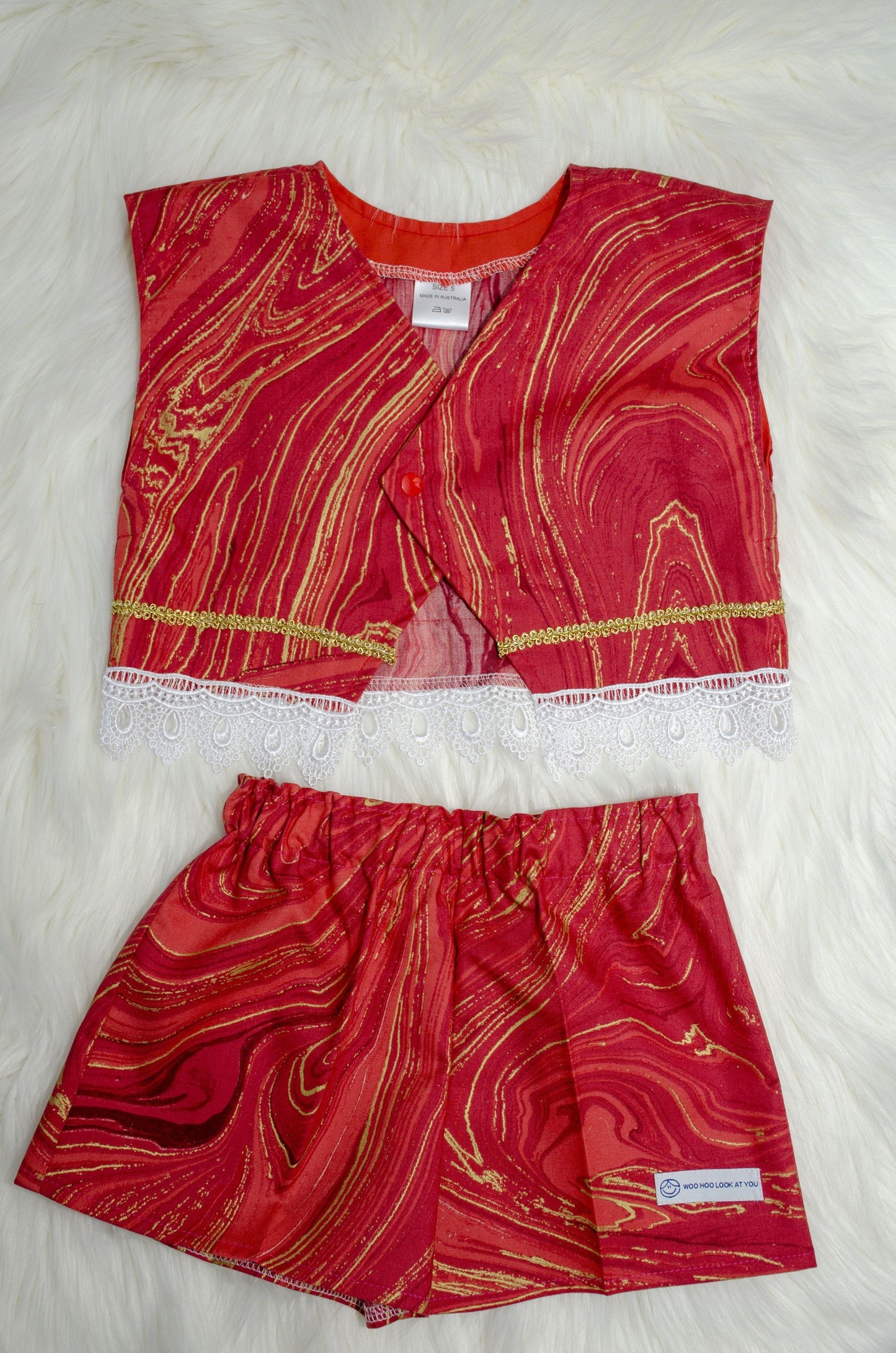 2 piece - Laced Top and Shorts Rich Coral