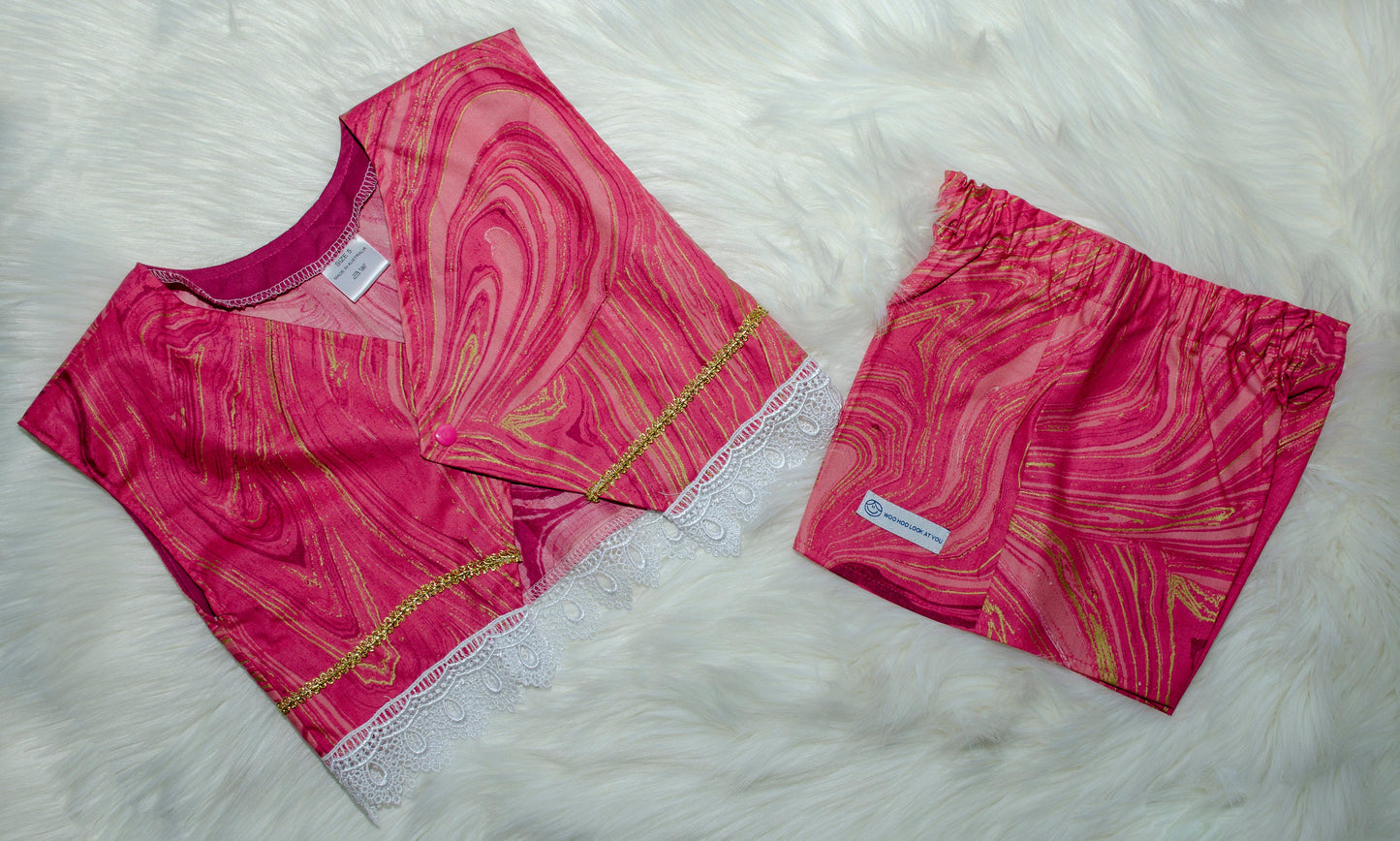 2 Piece - Laced Top and Shorts Red