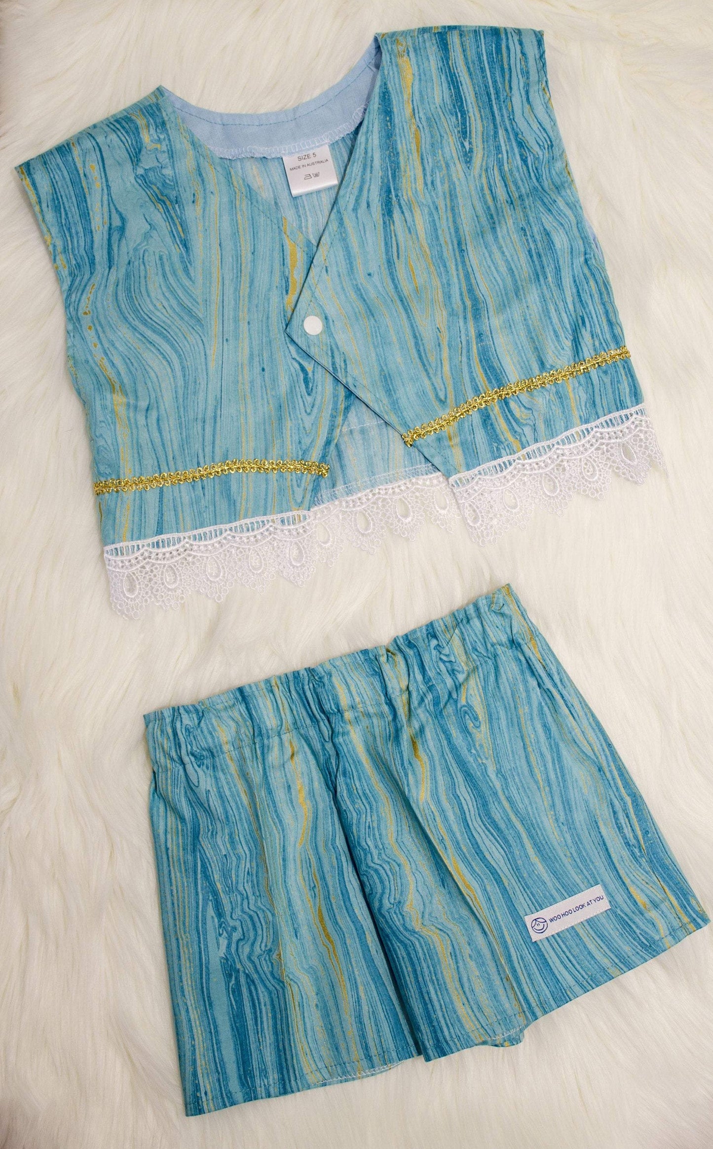 2 Piece - Laced Top and Shorts Aqua