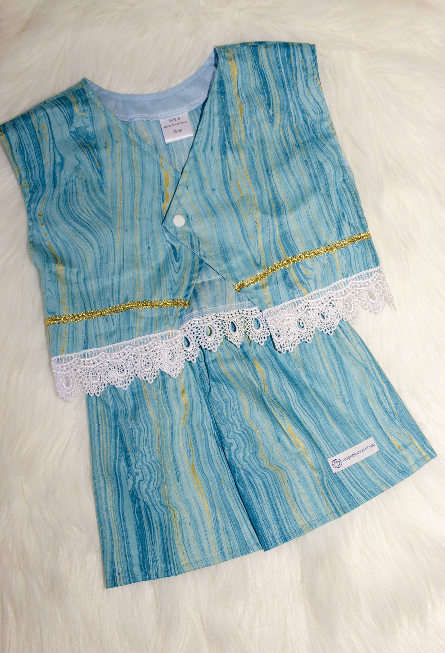 2 Piece - Laced Top and Shorts Aqua