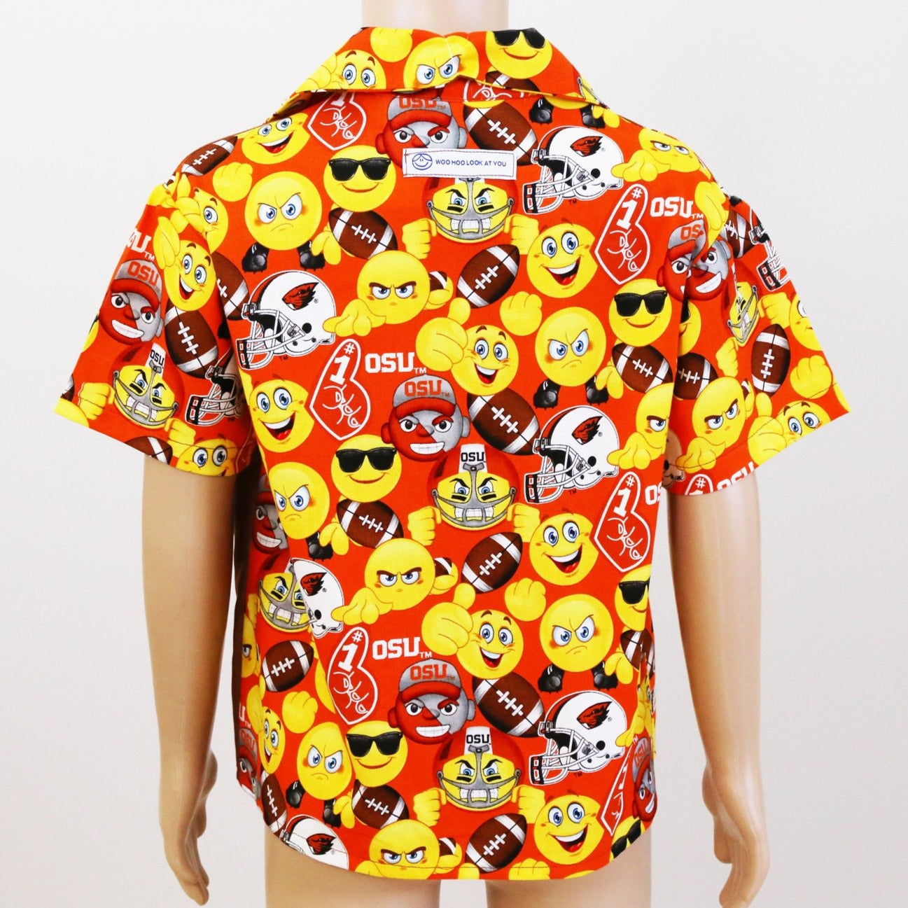 Shirt - Orange Emojis with Footballs, Brown Contrasting Panel