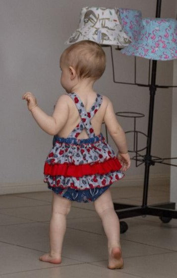 Romper - Christmas - Australiana Christmas Platypus with Grey and Red Ruffled Trim on Bottom