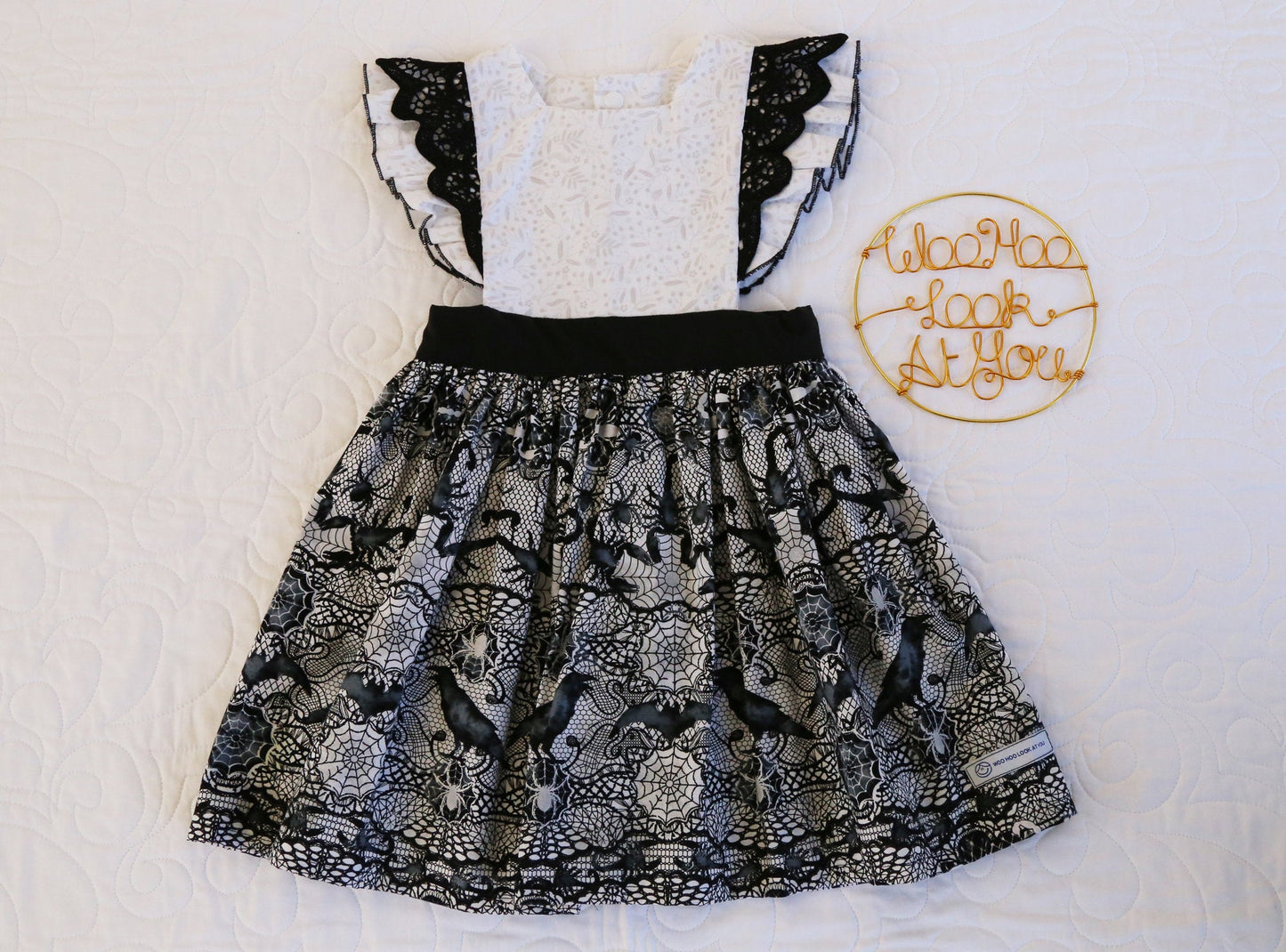 Dress - Halloween - Emma Polly Spiderweb Scorpions Crows Black & White with Black Lace Flutter