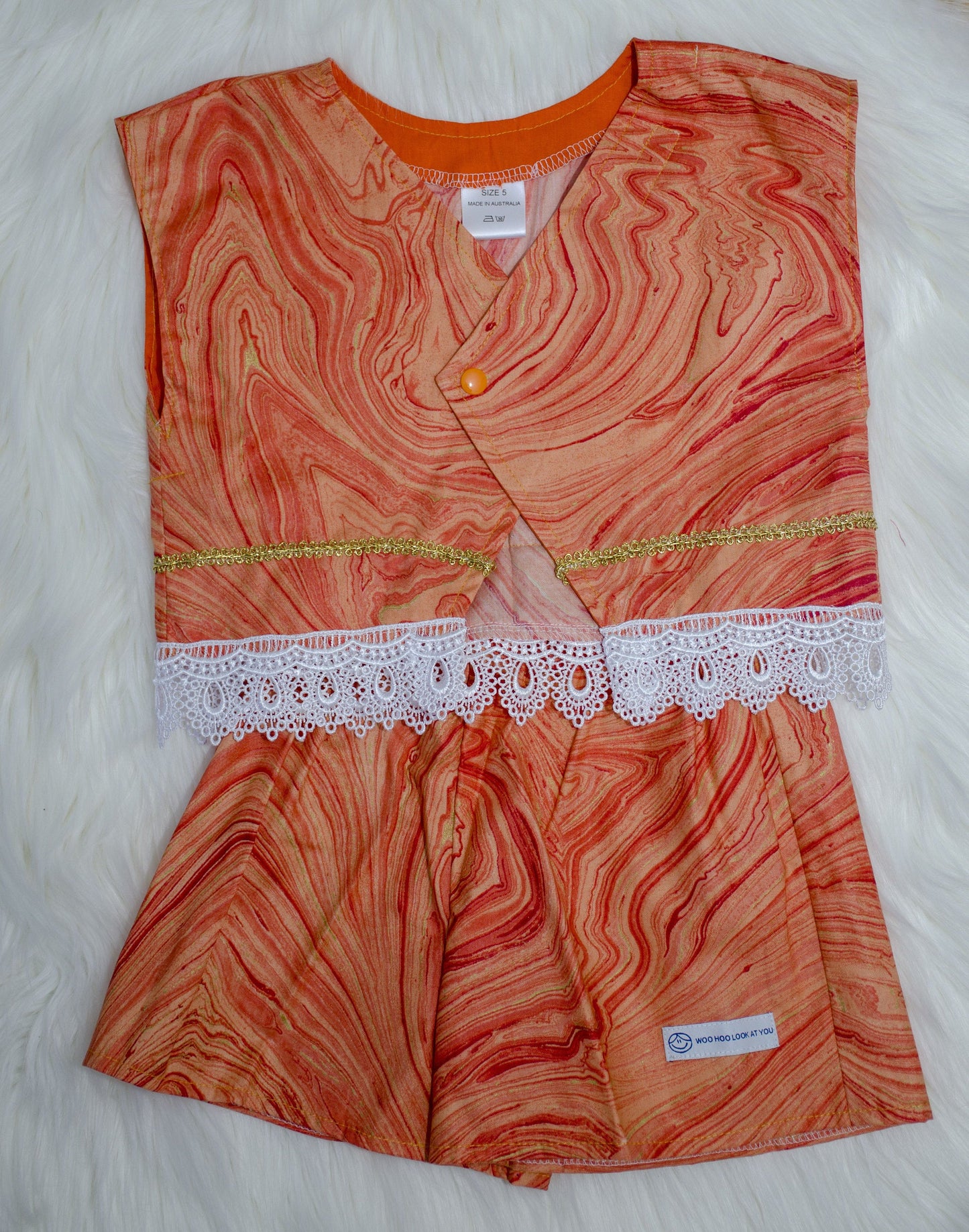 2 Piece - Laced Top and Shorts Sunset Orange