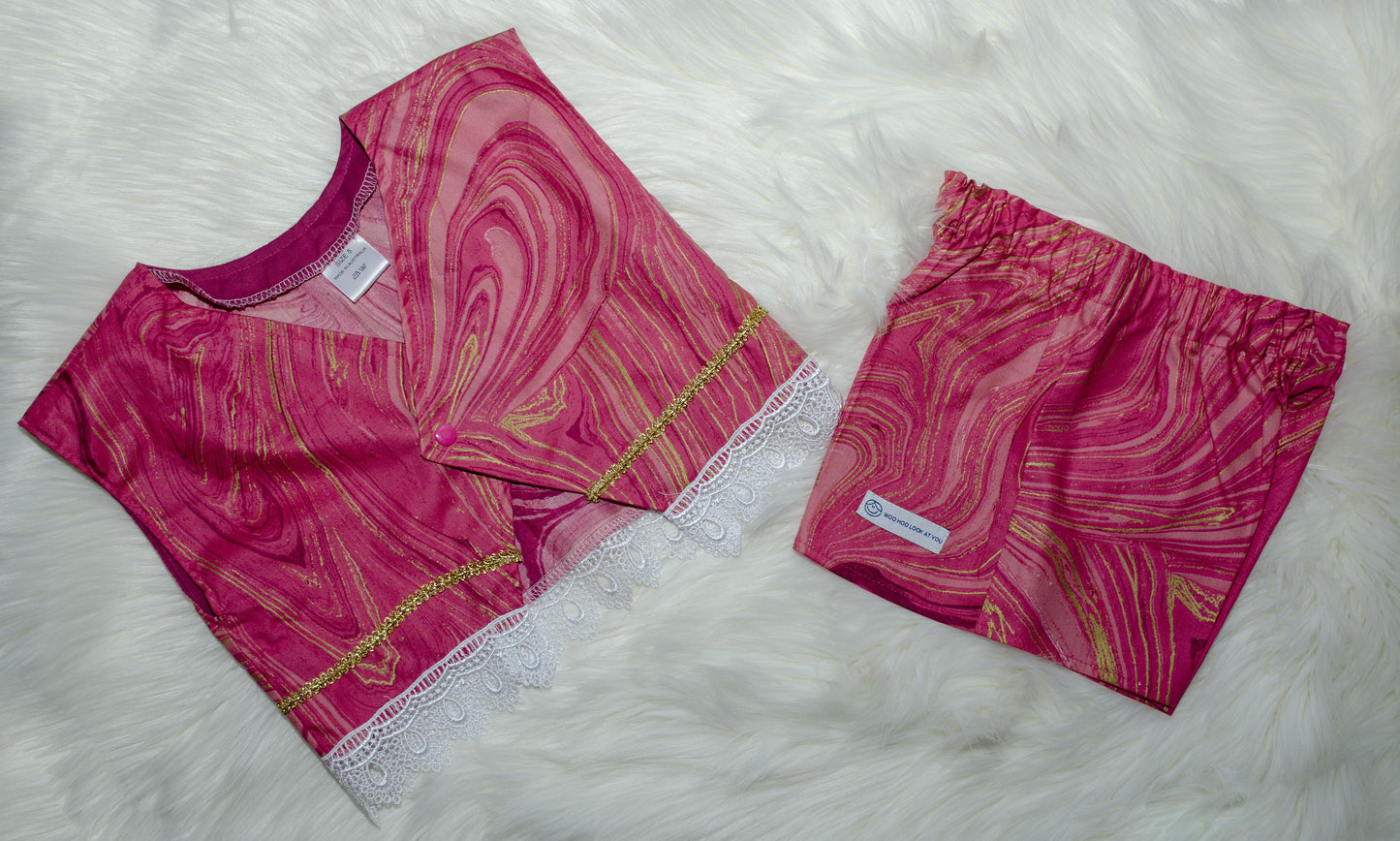 2 Piece - Laced Top and Shorts Red
